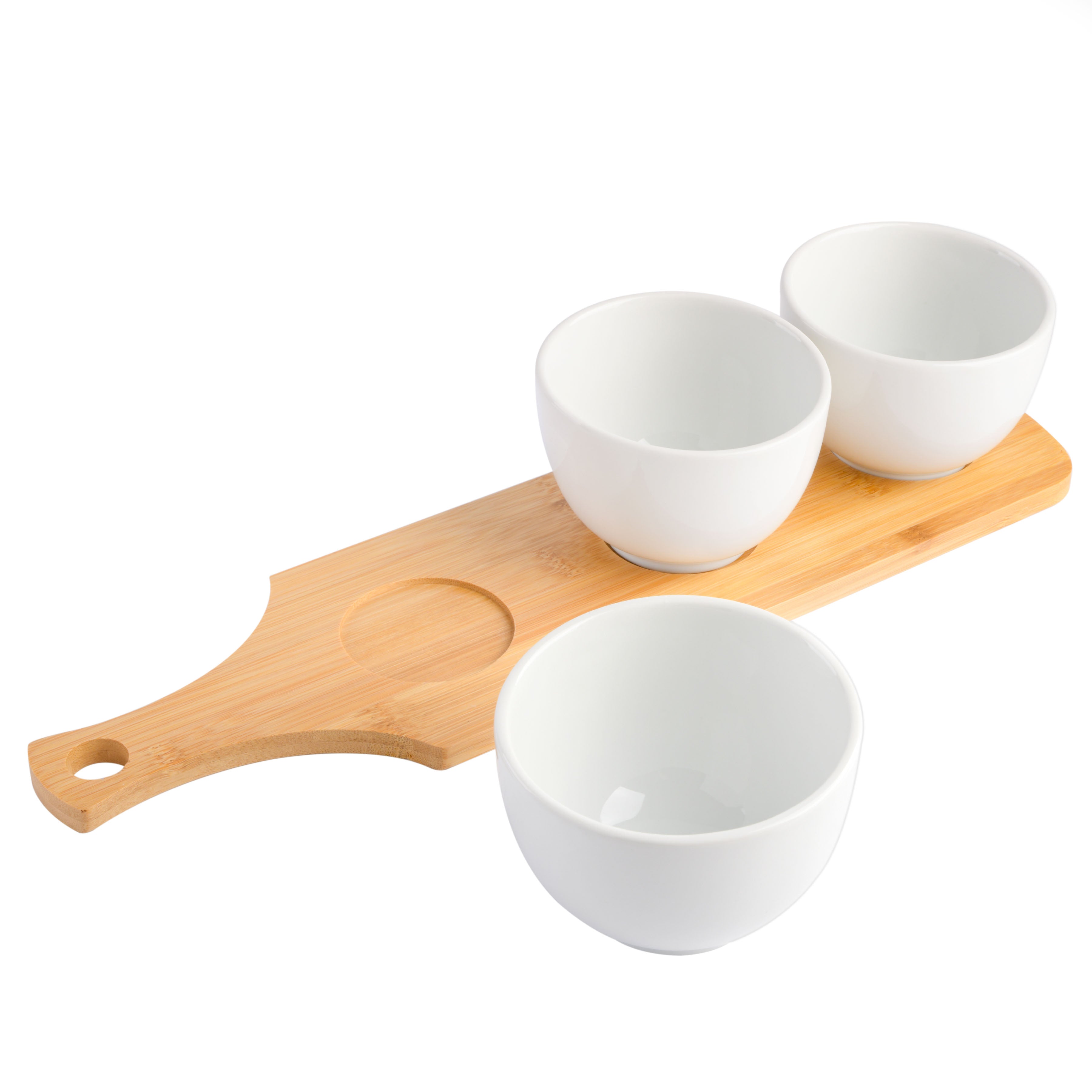 Gibson Home Gracious Dining 3-Piece Tidbit Bowl Set with Bamboo Tray