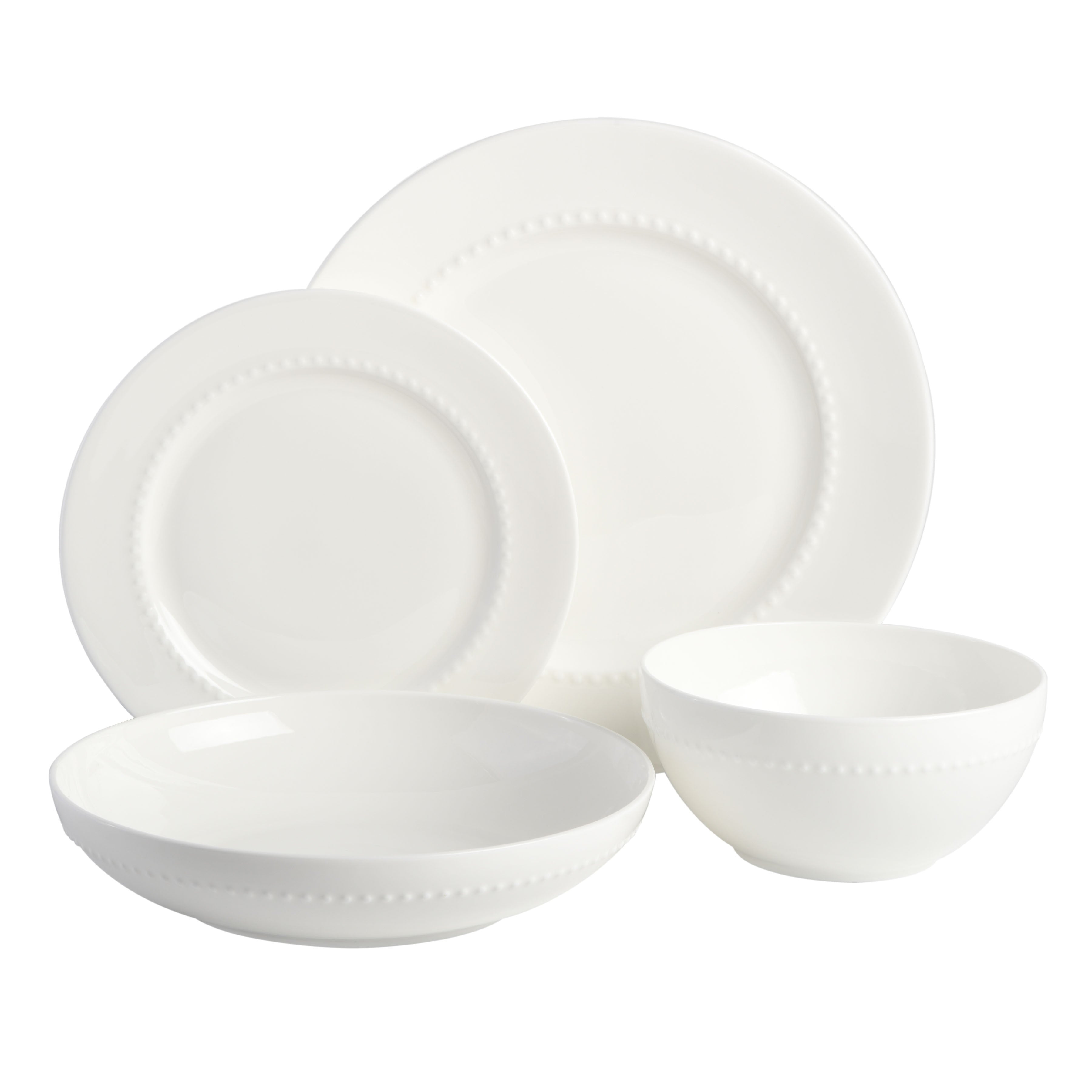 Gibson Elite Embossed Bone China 16-Piece Double Bowl Dinnerware Set - White