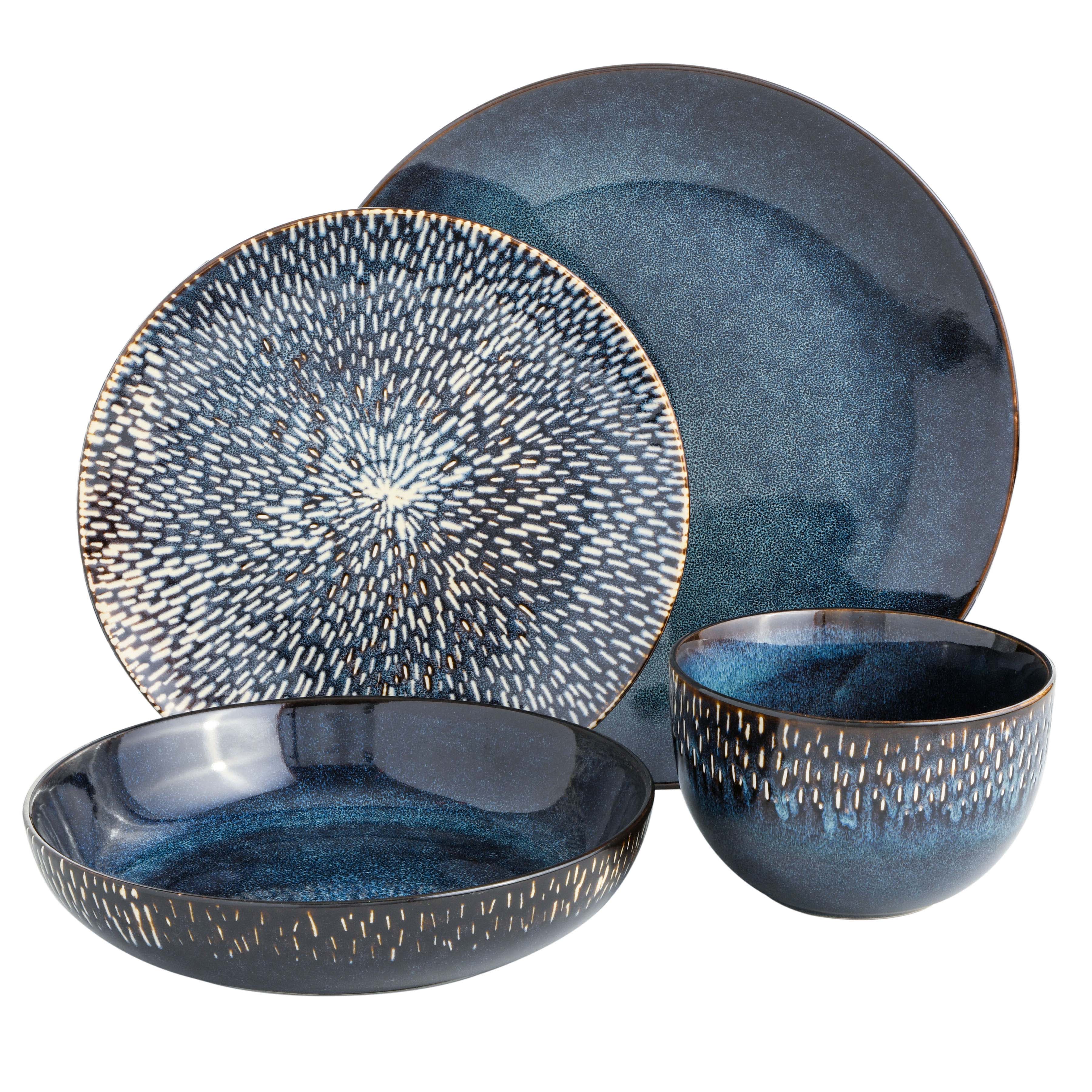 Gibson Elite Matisse 16-Piece Reactive Stoneware Double Bowl Dinnerware Set