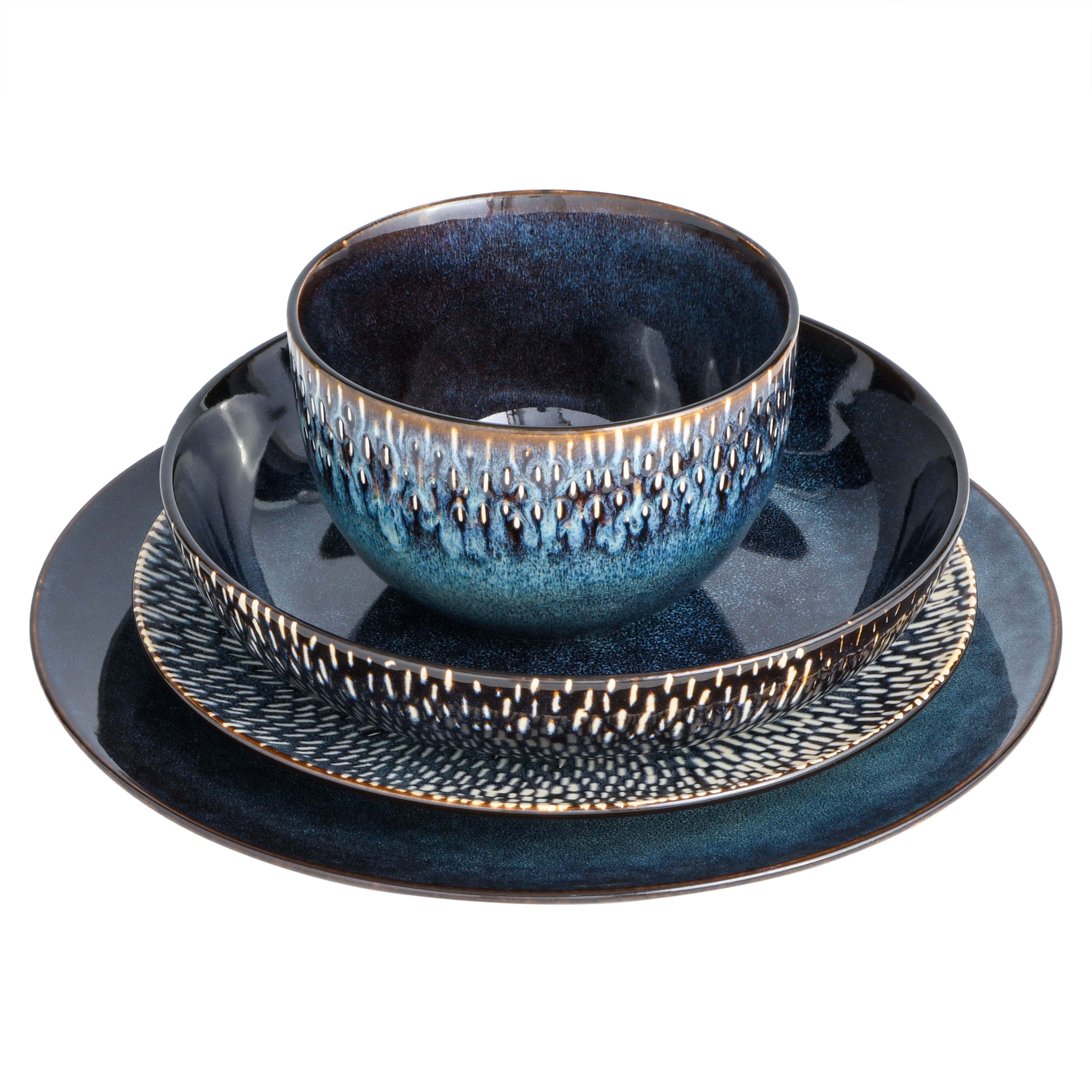 Gibson Elite Matisse 16-Piece Reactive Stoneware Double Bowl Dinnerware Set