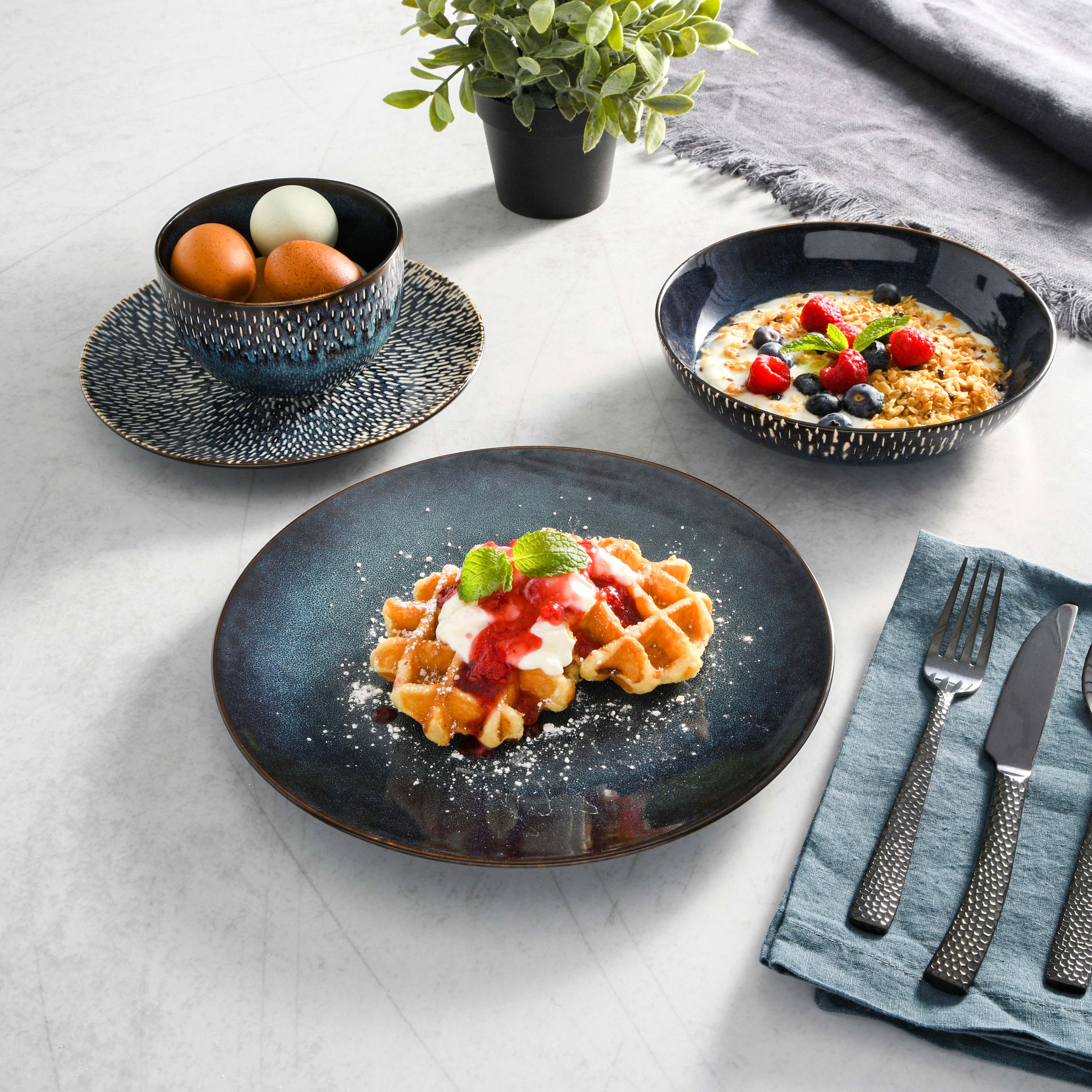 Gibson Elite Matisse 16-Piece Reactive Stoneware Double Bowl Dinnerware Set