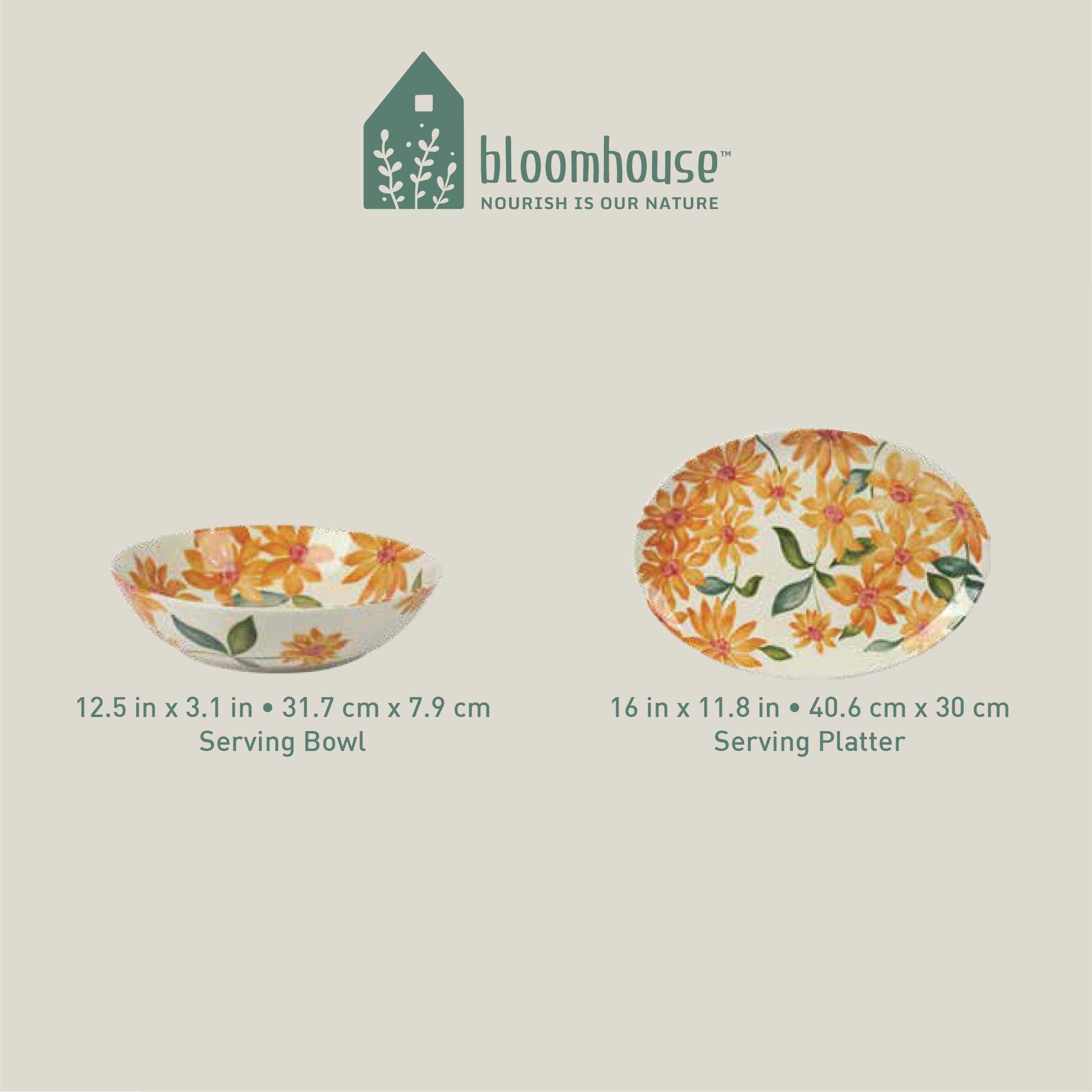 Bloomhouse Sunnyflower 2-Piece Hand-Painted Floral Stoneware Serving Set
