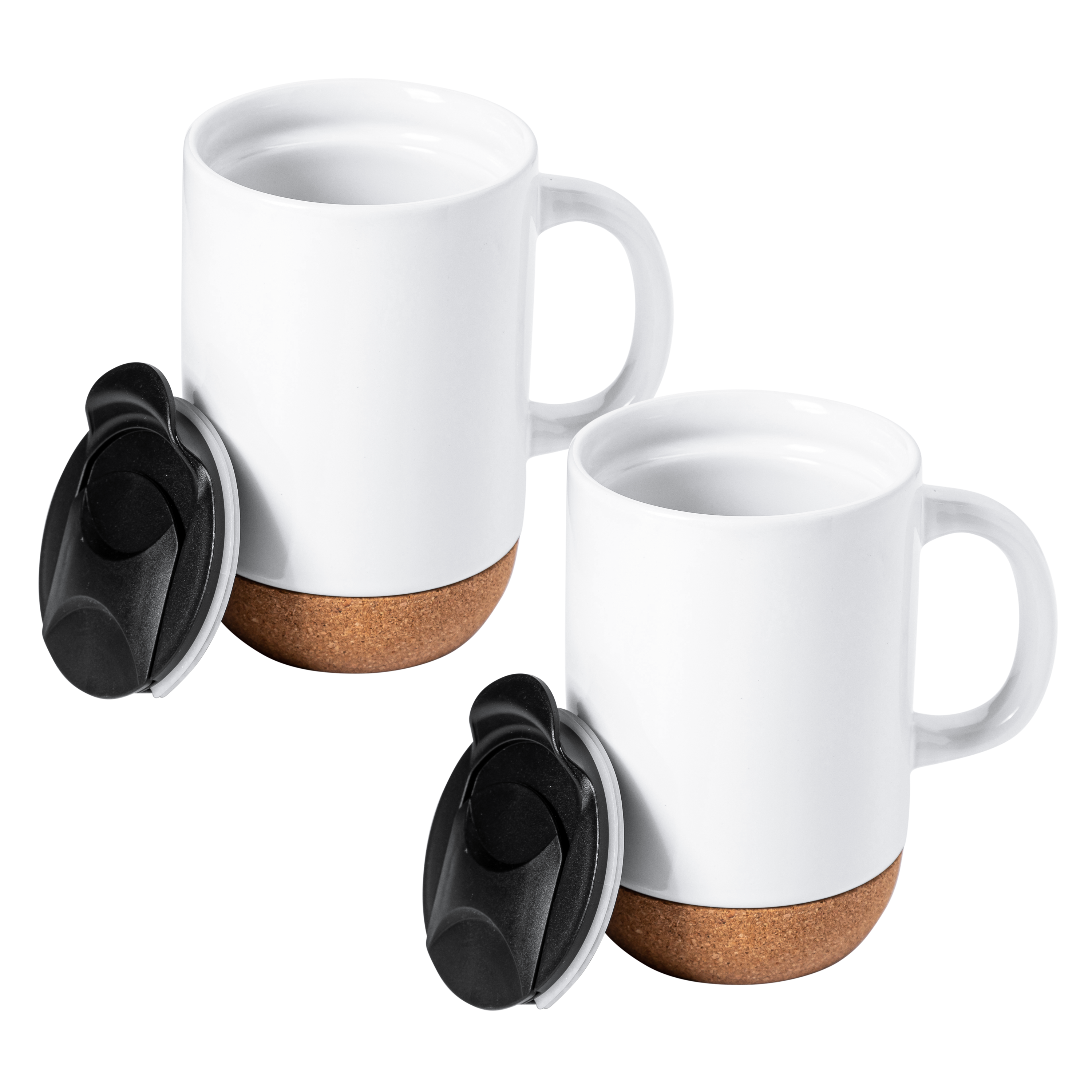 Gibson Home Modani 2-Pack Large 16.5oz Ceramic Mug Set w/ Removable Cork Bottom and Lid