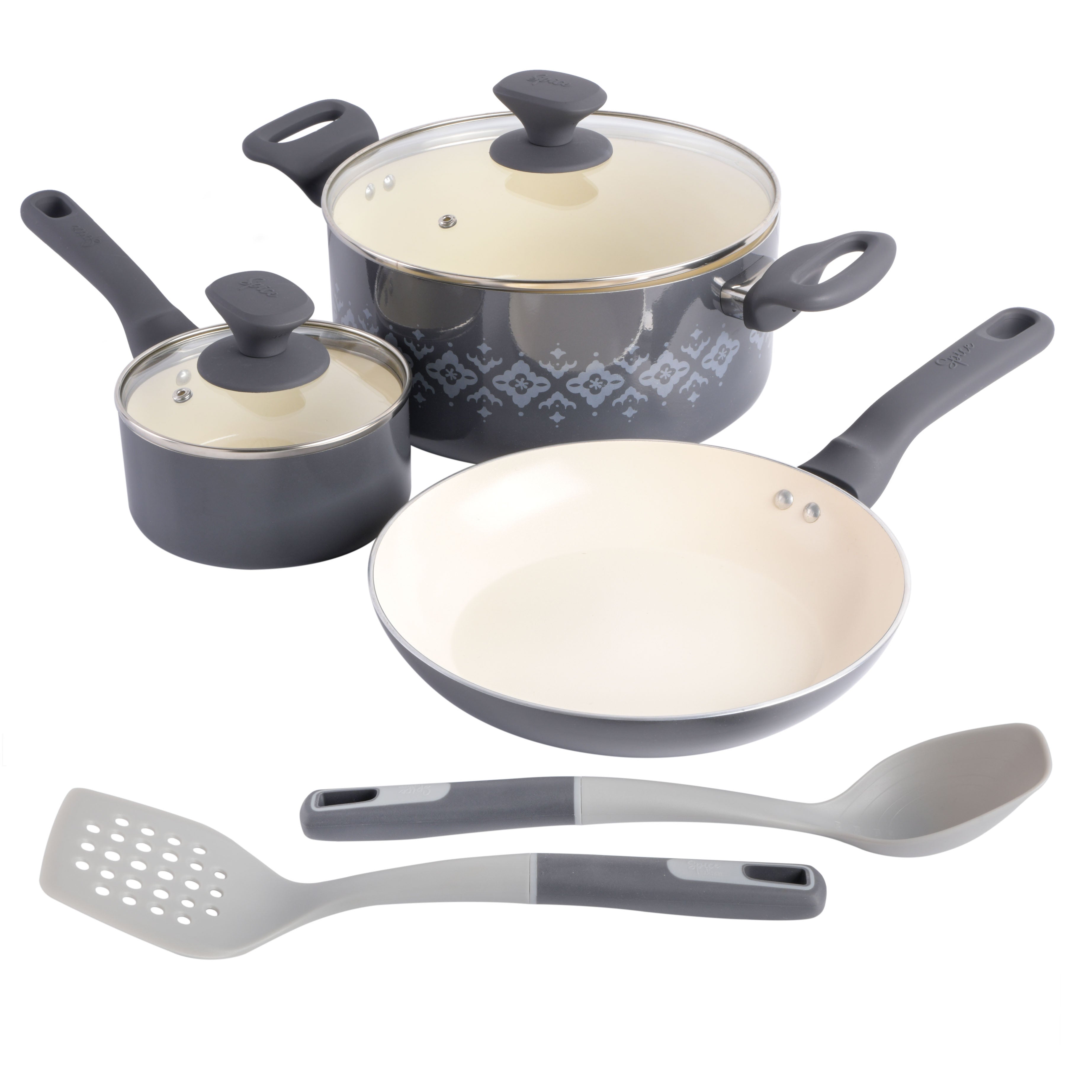 Spice by Tia Mowry Savory Saffron 7-Piece Aluminum Cookware Set w/ Healthy Non-Stick Ceramic Interior
